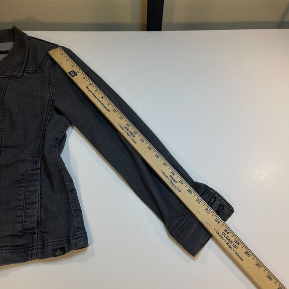 PRANA Womens Stretch Denim Jean JACKET Sz S Gray - Picture 8 of 8